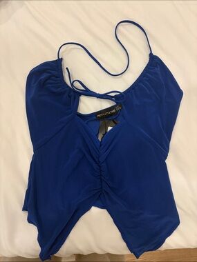 PrettyLittleThing Cobalt Blue Ruched Halter Crop Cami